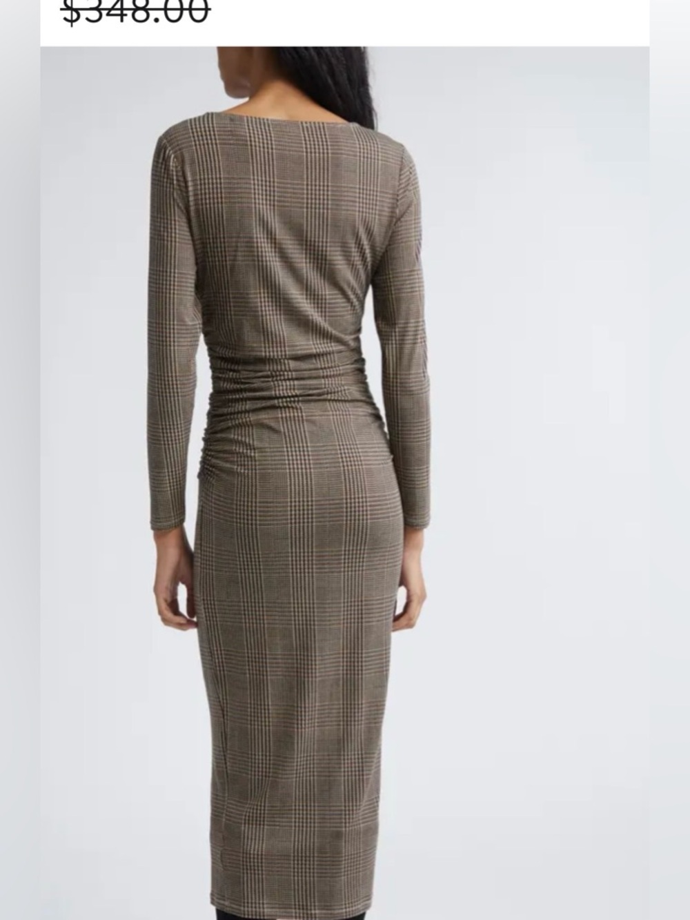 Veronica beard houndstooth Ruched Waist Long Sleeve Midi Dress. - Picture 3 of 11